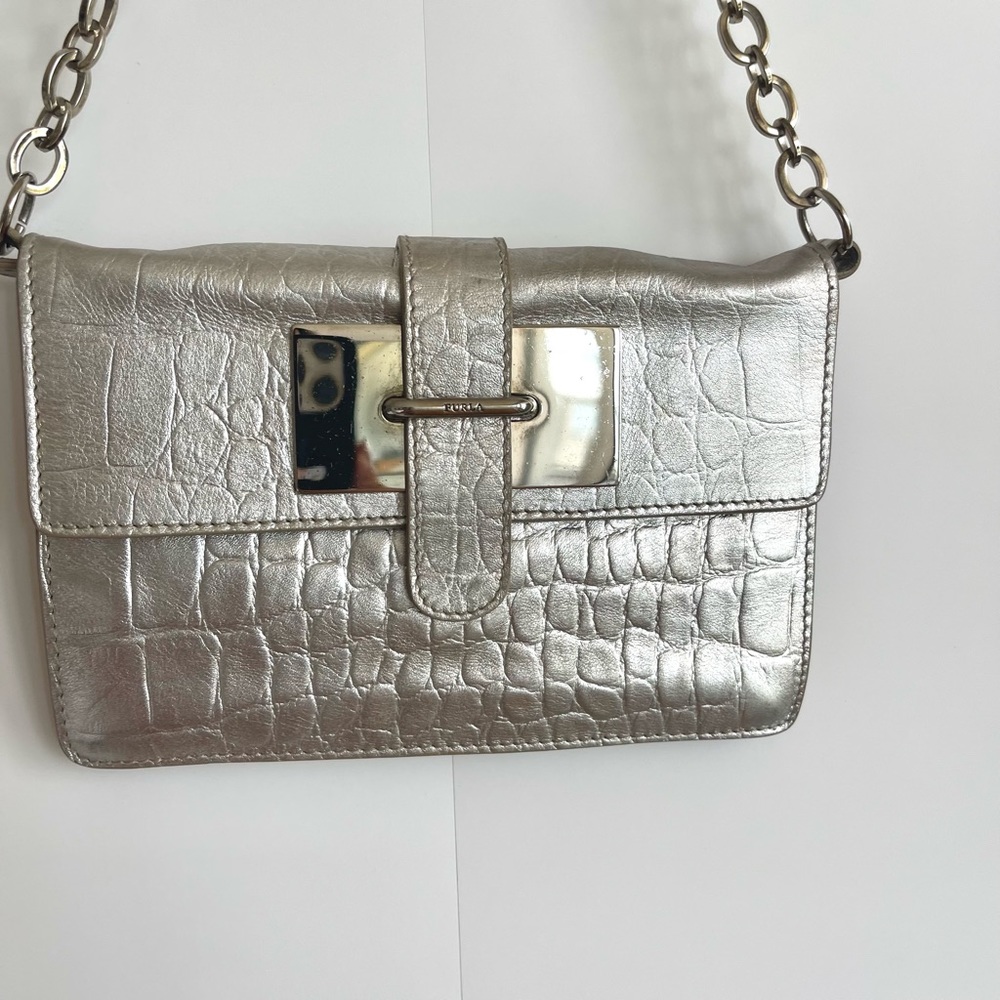 FURLA mini bag Authentic leather / shoulder bag gold Crocodile Pattern I… - Picture 13 of 16